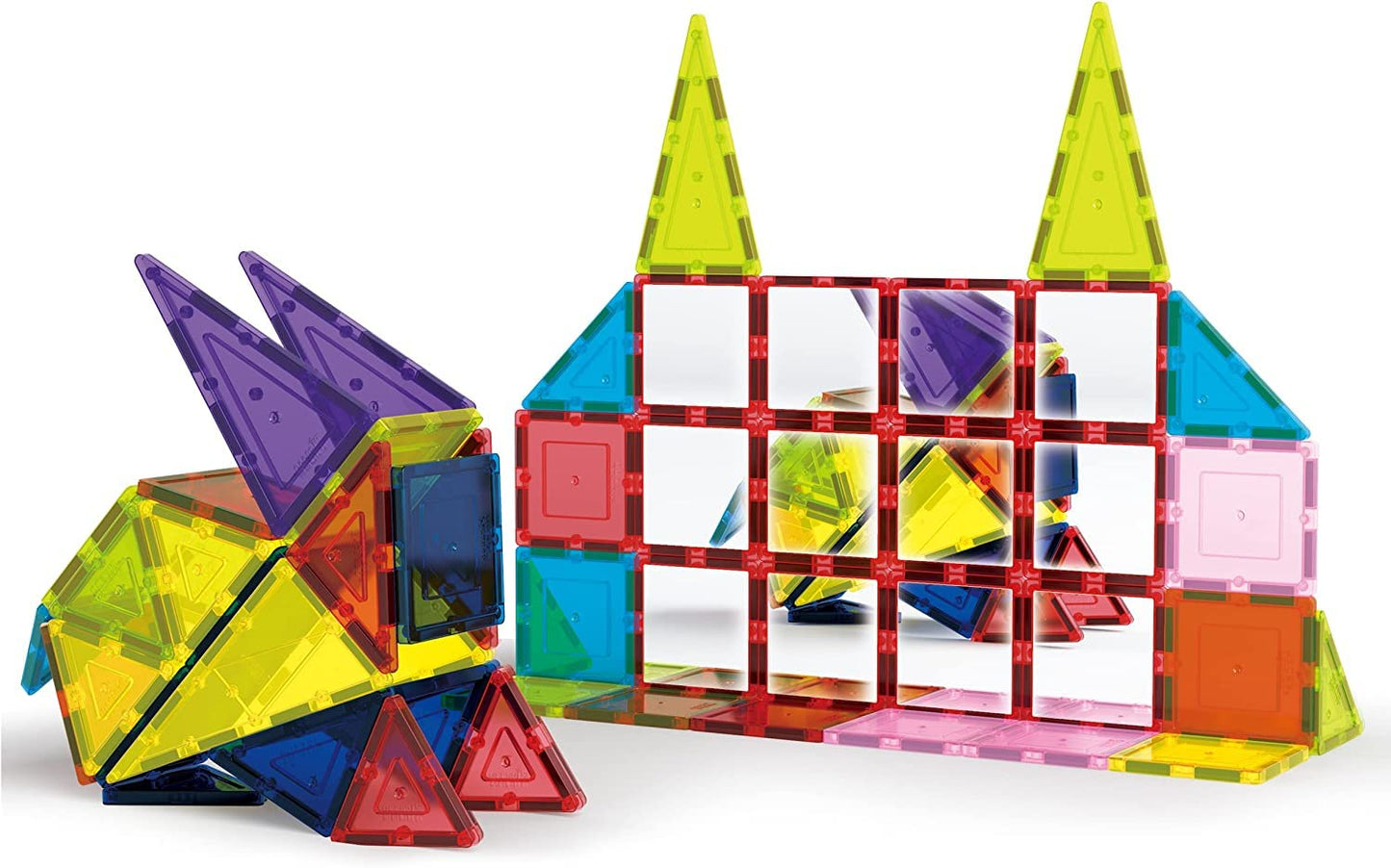 HotPicassoTiles 101 Piece Magnetic Tiles Building Set with Car & Bag Ages 3+ | BPA-free plastic, smooth-edge design, doors/windows, specialty shapes, spatial reasoning, hand-eye coordination, pretend play