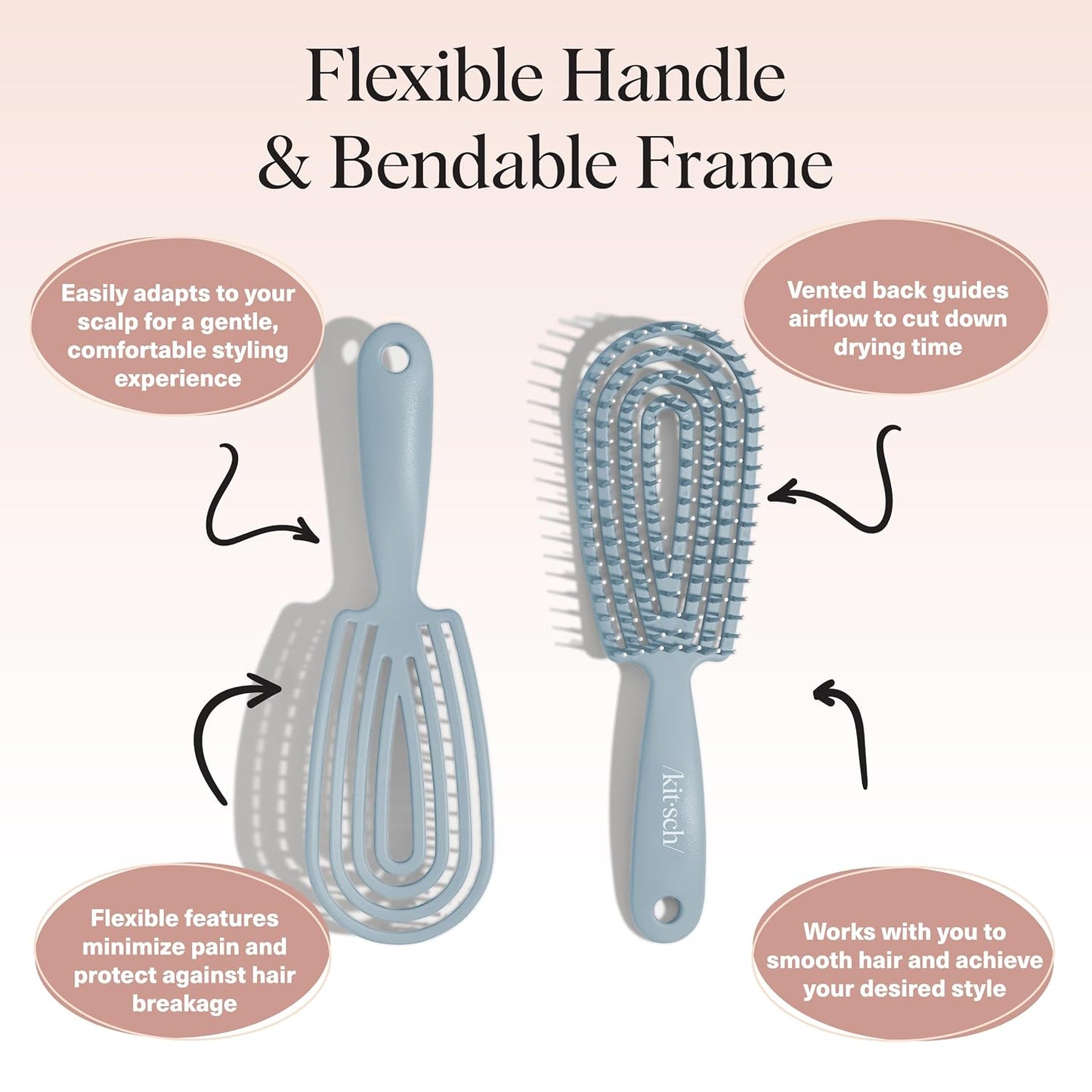 HotKitsch Hair Brush Detangler – Flexi Flow Hair Brush for Women, Men & Kids | Detangling Brushes for Curly Hair with Bendable Frame, Bounce Curl Defining Brush for Wet or Dry Strands - Haze Blue