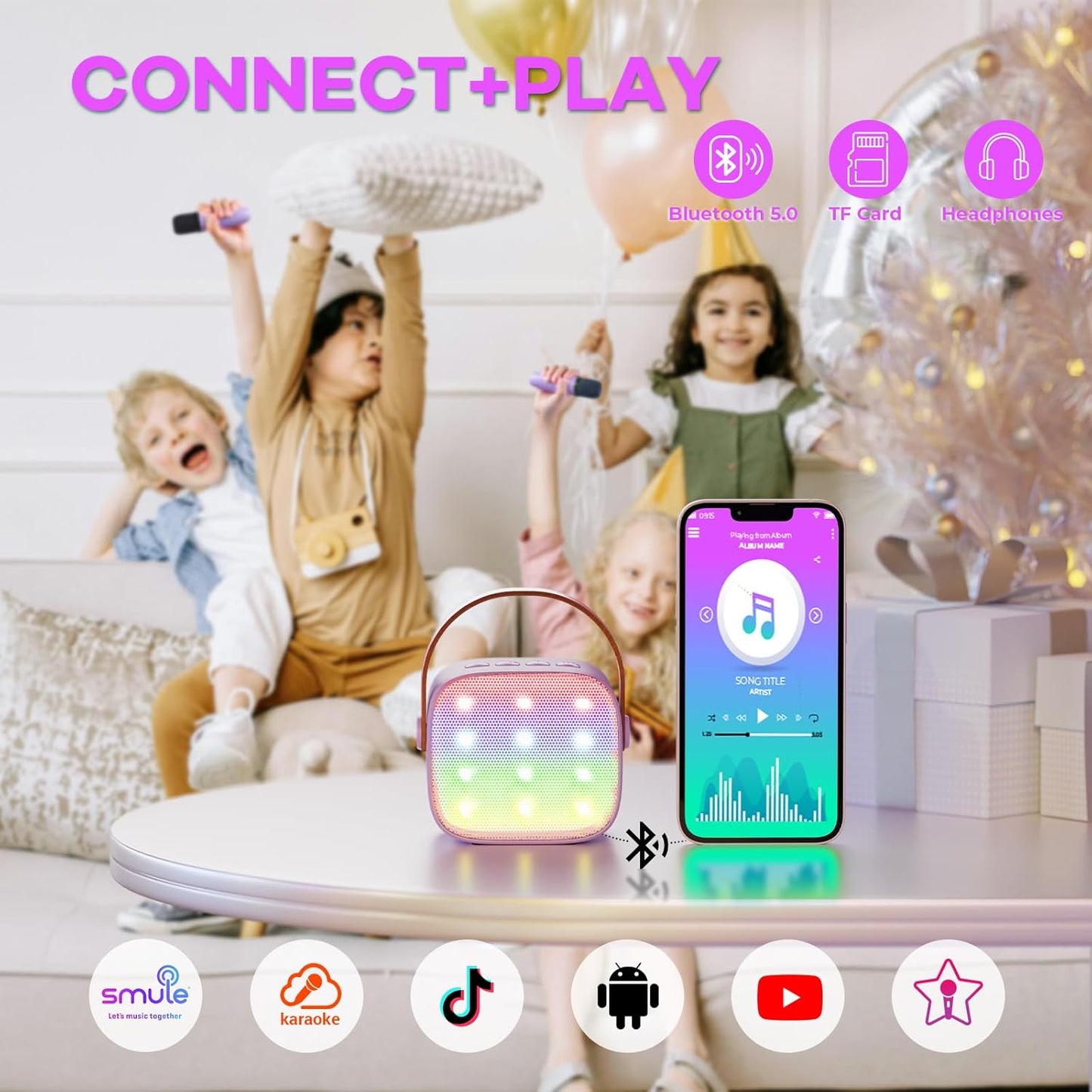 HotYLL Karaoke Machine for Kids, Portable Mini Speaker with 2 Wireless Microphones, TOP Kids Gifts for Girls Ages 3, 4, 5, 6, 7, 8, 9, 10+ Years Old, 4-12th Birthday Singing Present Toy Party (Purple)
