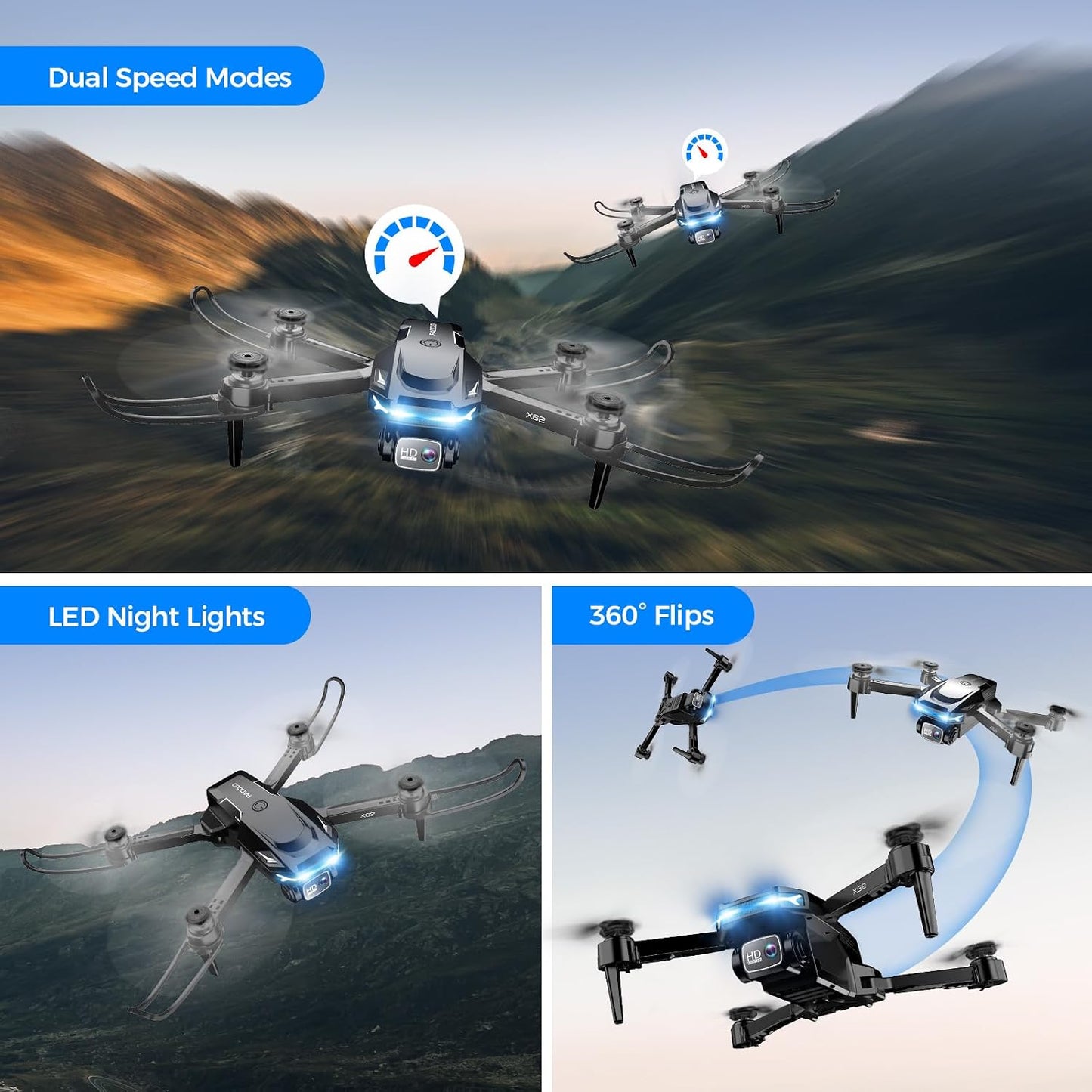 Hot Drone with Camera - Drone with Screen on Controller for Beginners, Foldable Remote Control Quadcopter with Gesture Control, 3D Flip, One Key Start, Emergency Stop, 2 Batteries, Easier to use