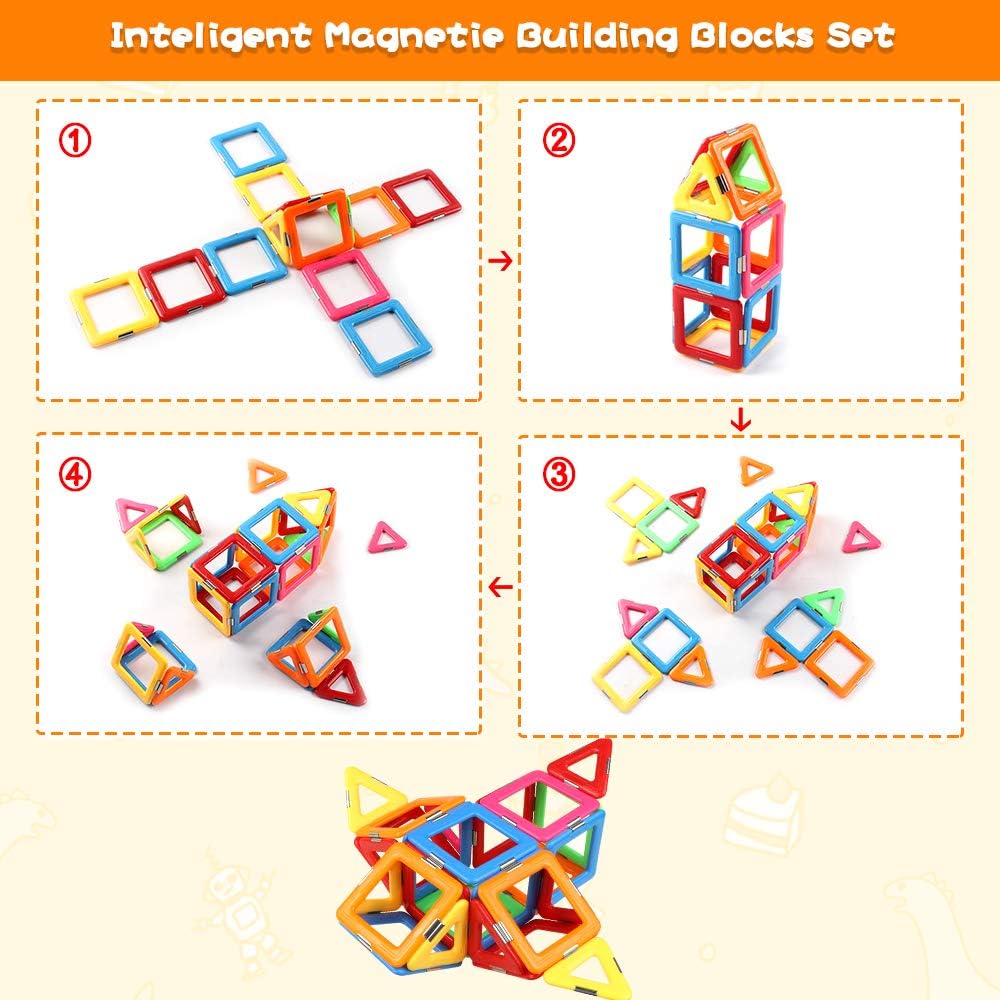 HotCoodoo Upgraded Magnetic Blocks Tough Tiles STEM Toys for 3+ Year Old Boys and Girls Learning by Playing Games for Toddlers Kids, Compatible with Major Brands Building Blocks - Starter Set