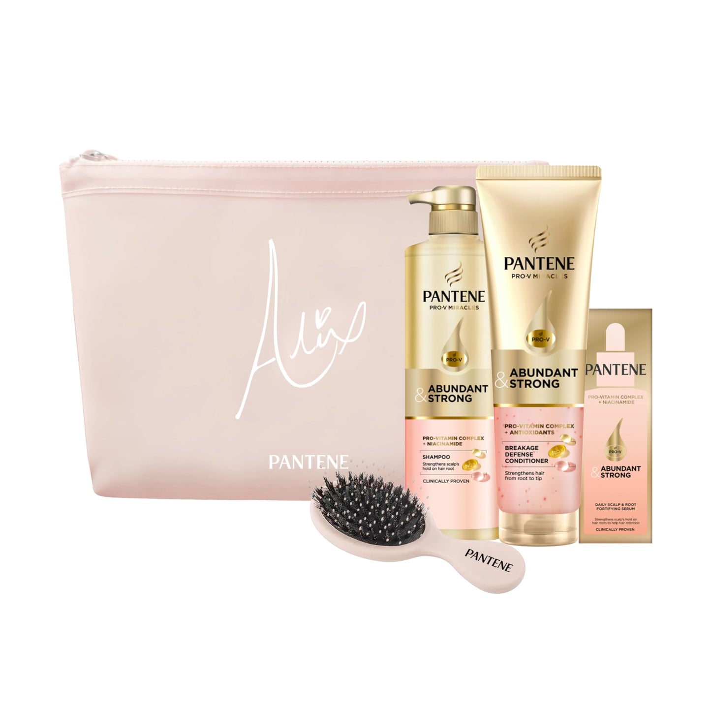 HotPantene Abundant & Strong 3-Piece Regimen with B5 Complex + Niacinamide, Shampoo (13.5 oz), Conditioner (8 oz), Serum (2 oz) for Hair Loss, Thinning, Anti-Breakage, Volume - Grows Healthier