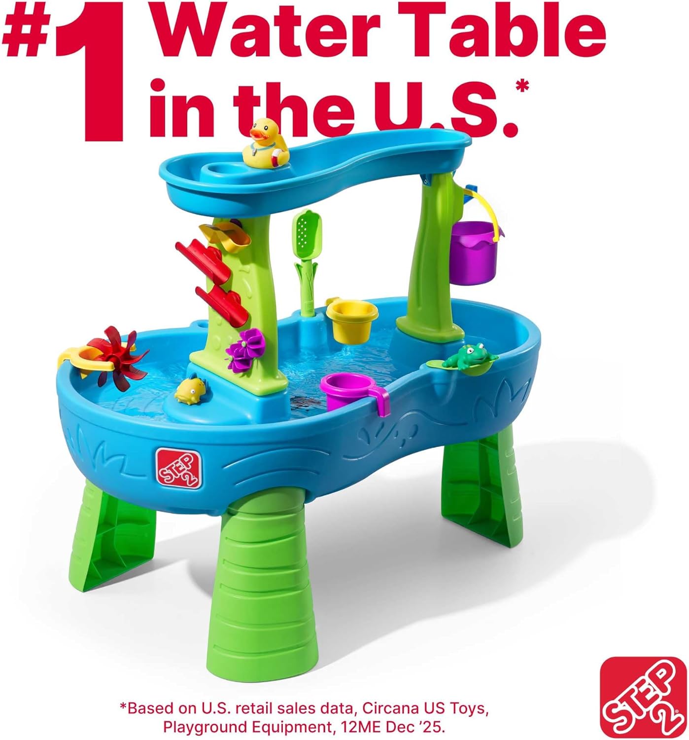 HotStep2 Rain Showers Splash Pond Water Table, Kids Water and Sand Activity Sensory Playset, Summer Outdoor Toys, 13 Piece Water Toy Accessories, For Toddlers 1.5+ Years Old, Blue & Green