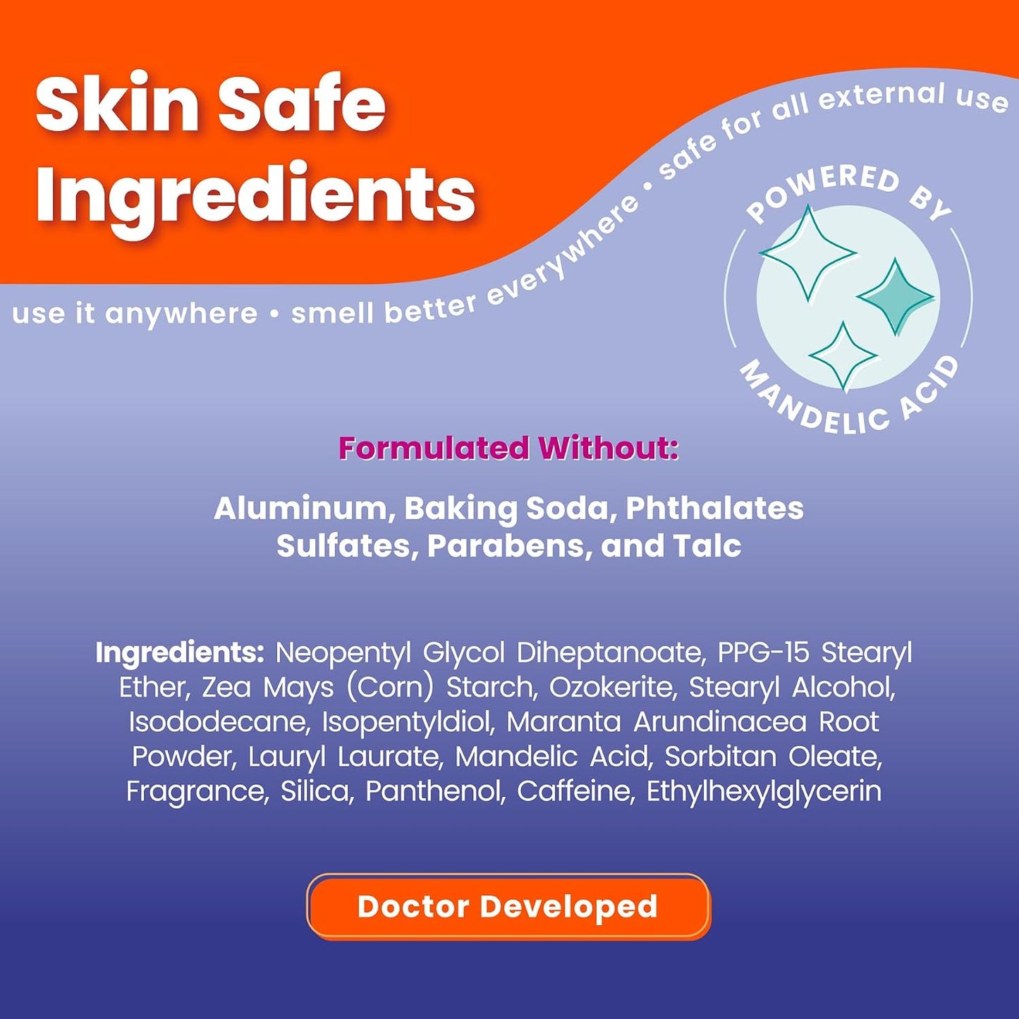 HotLume Whole Body Deodorant - Smooth Solid Stick - 72 Hour Odor Control - Aluminum Free, Baking Soda Free and Skin Safe - 2.6 Ounce (Pack of 2) (Soft Powder)