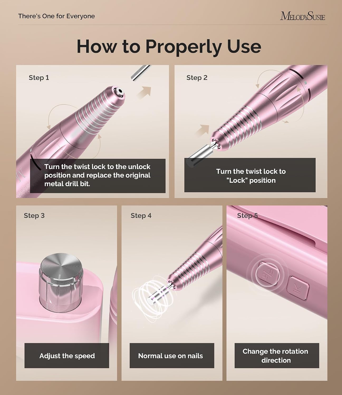 HotMelodySusie Rechargeable Clip-On E-File SC300F for Gel Polish Removal | 30000RPM; 5100mAh Battery; 9-13h Runtime; LED Display; Stepless Speed; Low Heat; Low Vibration; Nail Prep