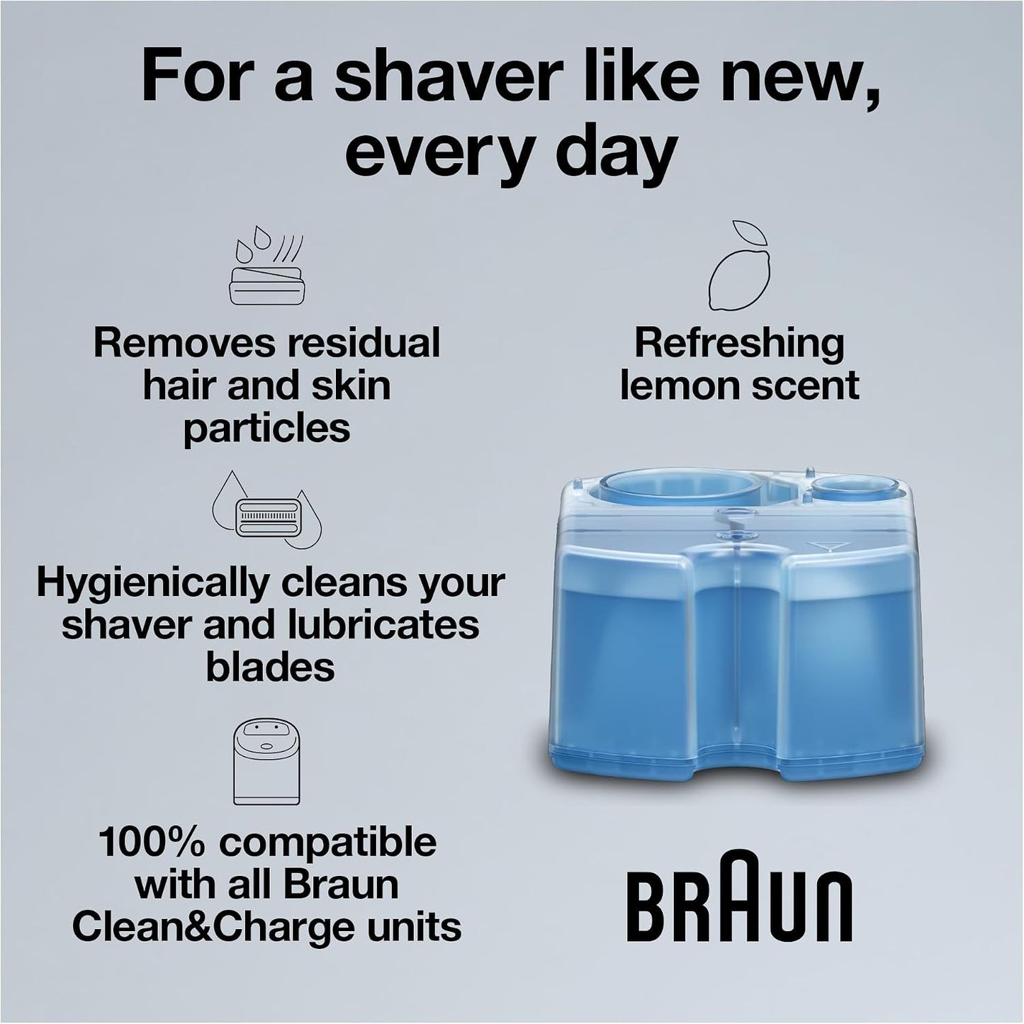 HotBraun Clean & Renew Refill Cartridges CCR, Replacement Shaver Cleaner Liquid Solution for Clean&Charge System, Pack of 4