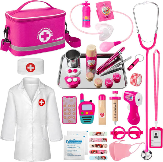 Hot EFO SHM Doctor Kit for Kids Girls, 34 Pcs Kids Doctor Kit for Toddlers 3-5 with Medical Storage Bag & Real Stethoscope, Pretend Play Set for Boys Girls Fun Role Playing Game