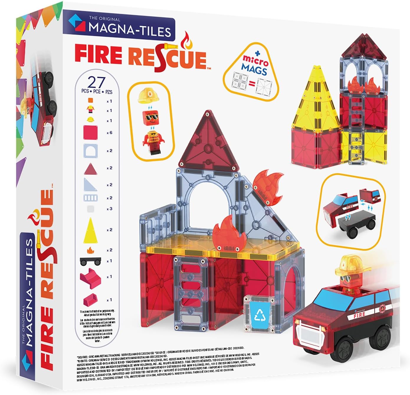 HotMAGNA-TILES Fire Rescue 27-Piece Magnetic Construction Set, The Original Magnetic Building Brand