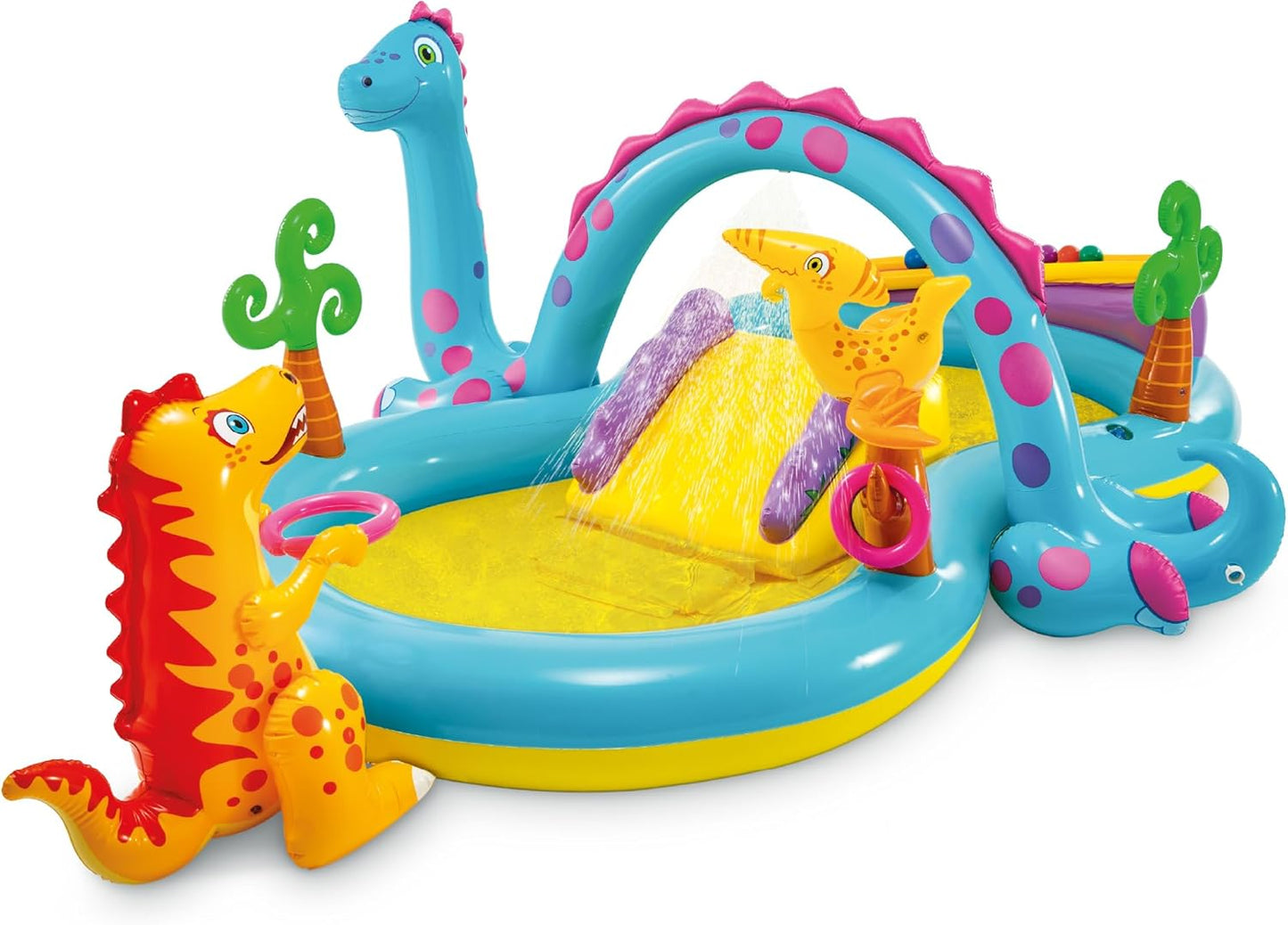 Hot INTEX Dinoland Inflatable Kiddie Pool: Inflatable Kids Pool with Water Sprayer and Slide – Splash Pad – 119" x 90" x 44" – Ages 3+