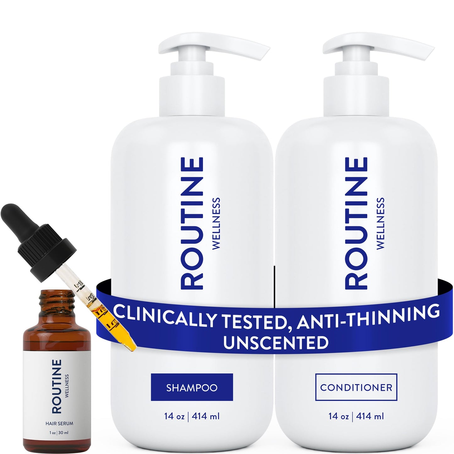 HotRoutine Wellness Anti-Thinning Shampoo & Conditioner - Rose Hips | Clinically tested shampoo for thinning hair with biotin, pea peptides, saw palmetto oil, color safe, sulfate free