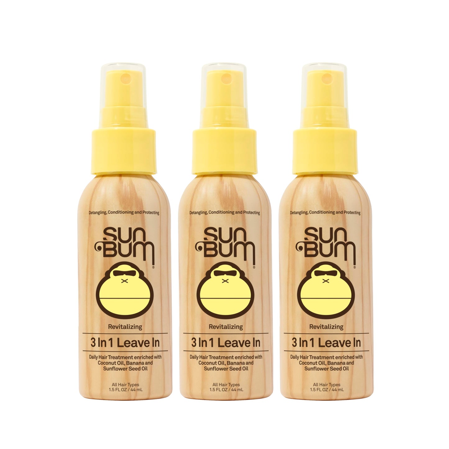 HotSun Bum Revitalizing 3 in 1 Leave In Conditioner - Anti Frizz Detangler - Color Friendly with UV Protection - Enriched with Coconut Oil and Banana - 4 oz