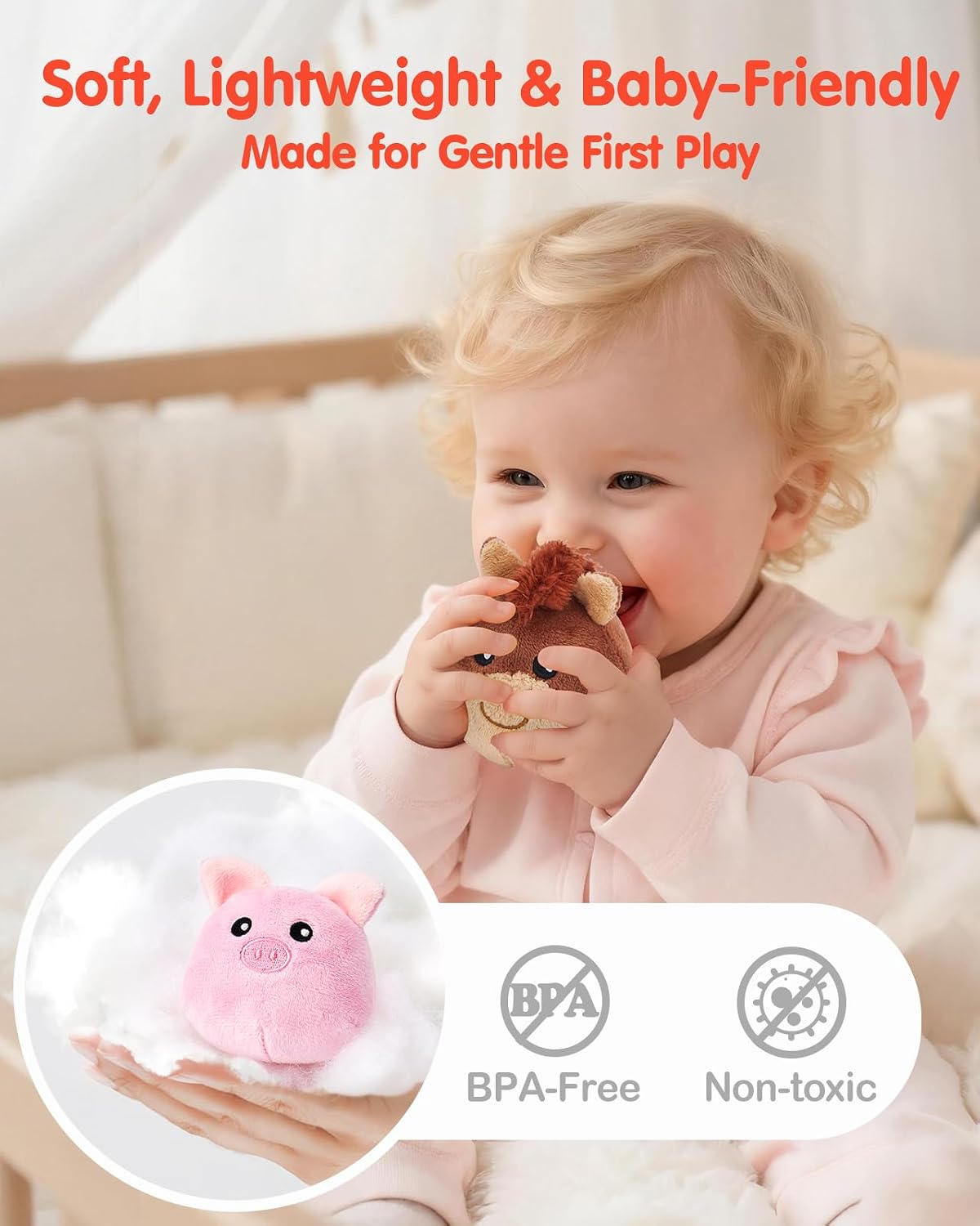 Hothahaland Baby Toys 6-12 Months - Surprise Barn Stuffed Farm Animals Plush | 6 Month Old Montessori Toys with Rattle Crinkle Sound, Texures, Mirror, Infant Sensory Balls 7 8 9 Month Old Baby Boy Gifts