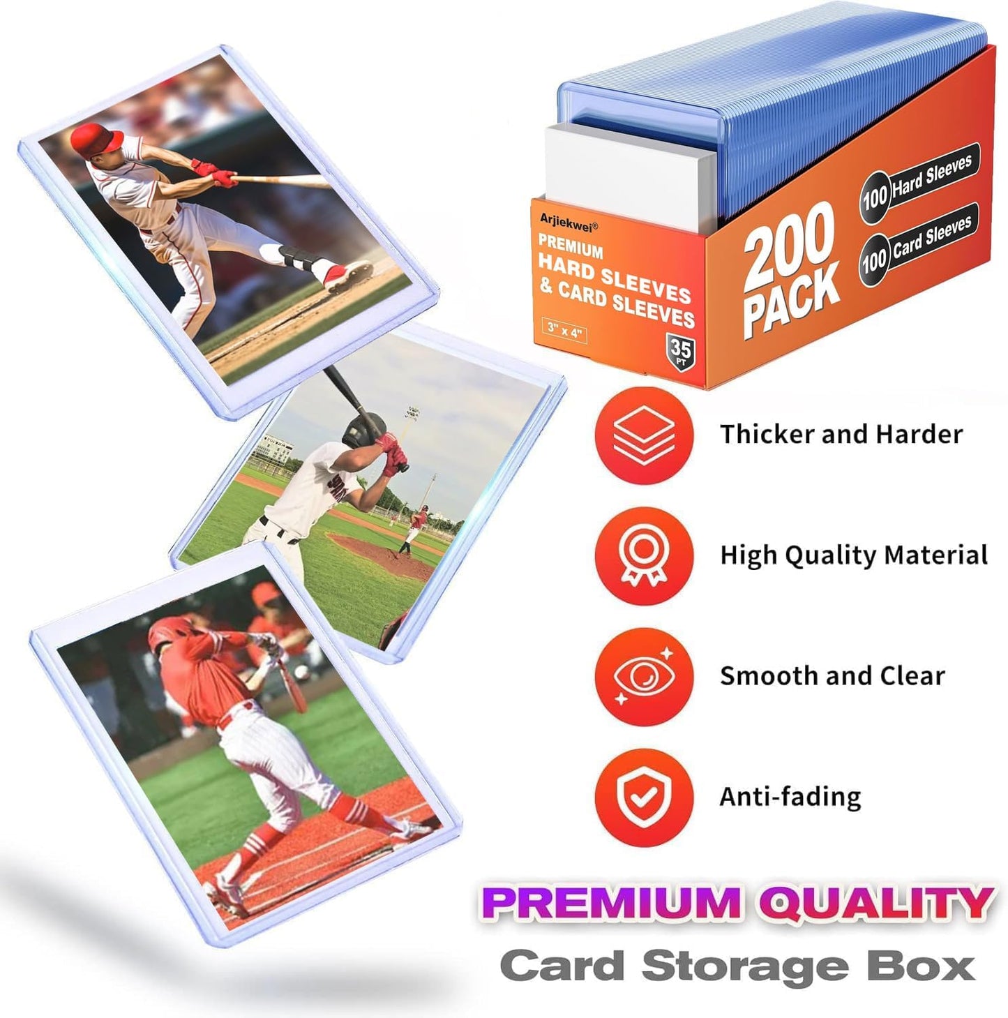 Hot2000 Card Sleeves Hard Plastic, Arjiekwei 3"X 4" Baseball Cards Protectors Plastic, Trading Card Holder for Trading Sports Baseball Football Game Cards (1000 Hard Sleeve + 1000 Soft Sleeves)