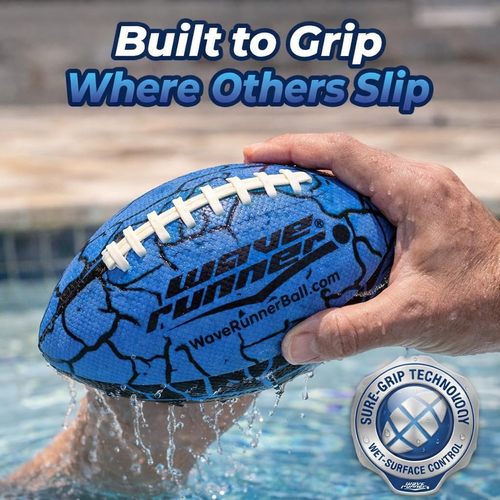 HotWave Runner Water Football for Pool and Beach | Waterproof Football for Outdoor Games for Adults, Teens, and Kids - Lightweight Pool Toys, Easy Wet Grip, Outdoor Summer Toy