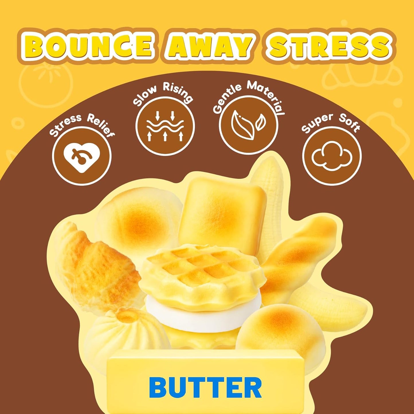 Hot 9 Pack Bread Slow Rising Squishy Set, Popular Food Butter Bread Cake and Banana Soft Low Rise Squishies, Sensory Fidget Toys for Anxiety Relief, Fun Stress Relief and Focus Gifts
