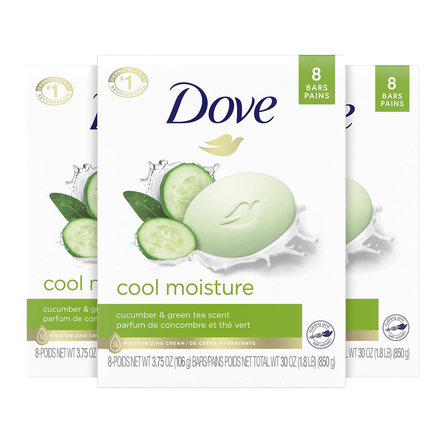 HotDove Beauty Bar Soap Cool Moisture Cucumber & Green Tea Scent, 6 Bars for Refreshed Skin, Leaves Skin Refreshed 3.75 oz