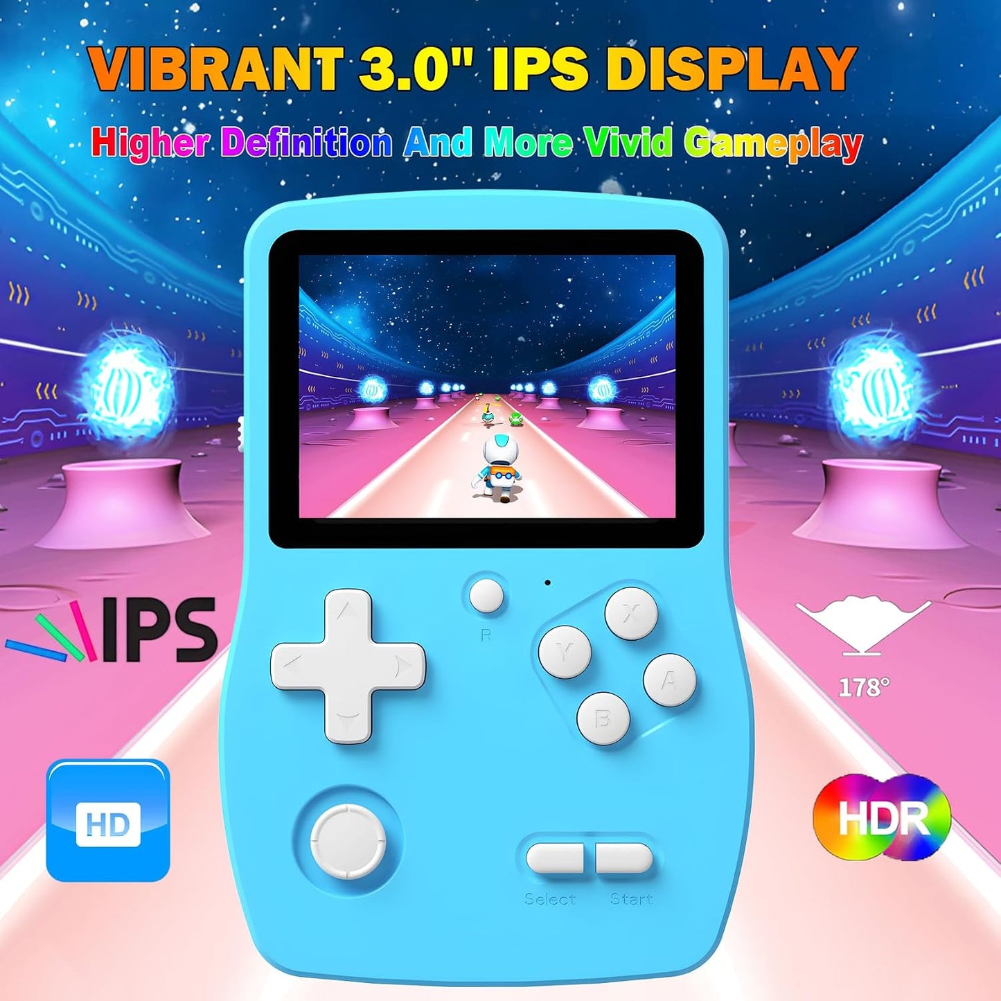 Hot 32 Bit Handheld Games for Kids Preloaded 139 Video Games, Portable Video Gaming Player with 3.0" IPS Screen and Rechargeable Battery, Mini Travel Games Electronic Gifts Toys for Boys Girls, Blue