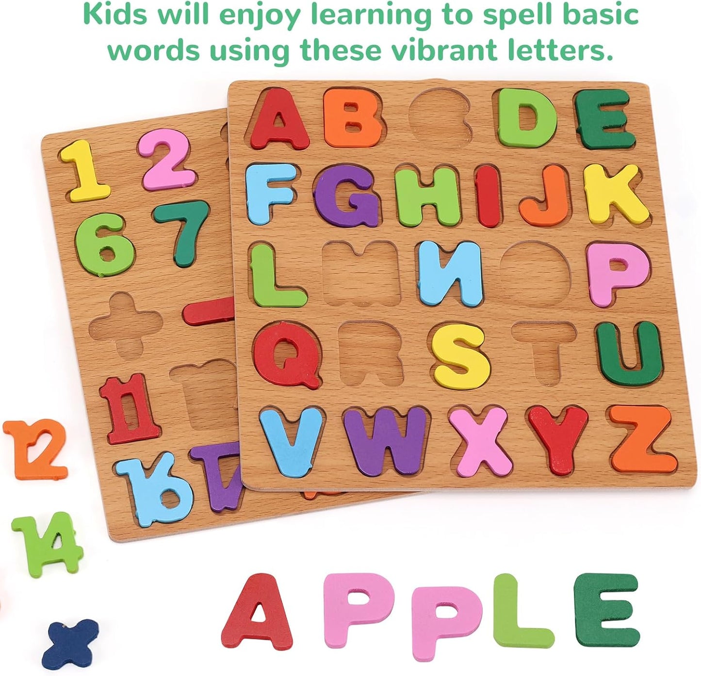 HotAlphabet Wooden Puzzles for Toddlers 3-5, Pack of 3 ABC, Number and Shape Puzzle, Preschool Educational Learning Toys with Puzzle Board & Letter Blocks for Girls Boys Ages 3 4 5 Years Old
