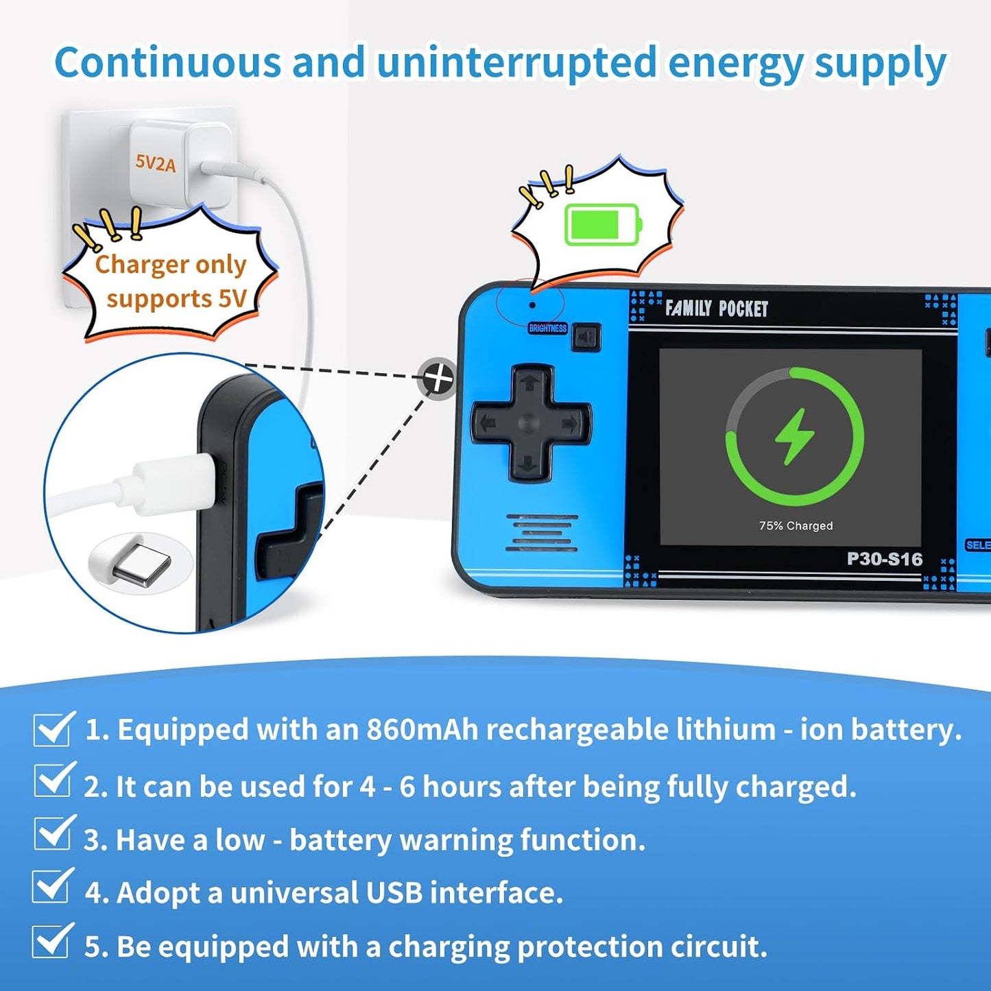 Hot Handheld Game for Kids -Preloaded 220 Retro Video Games, Portable Gaming Player with Rechargeable Battery 3.0" LCD Screen, Mini Arcade Electronic Toy Gifts for Boys Girls (Black+Blue)