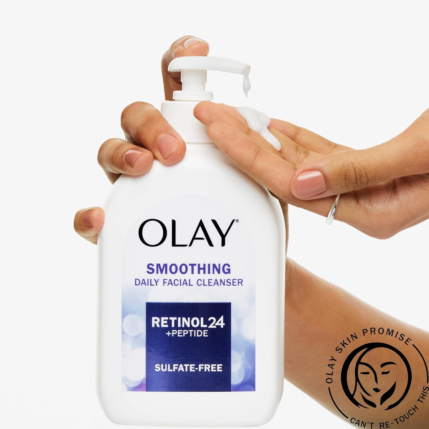 HotOlay Face Wash Daily Facial Cleanser with Retinol, Peptides and Glycerin, Smoothing and Hydrating Anti Aging Face Wash, Sulfate Free Cream Cleanser for Mature Skin, Daily Use, 16 Oz
