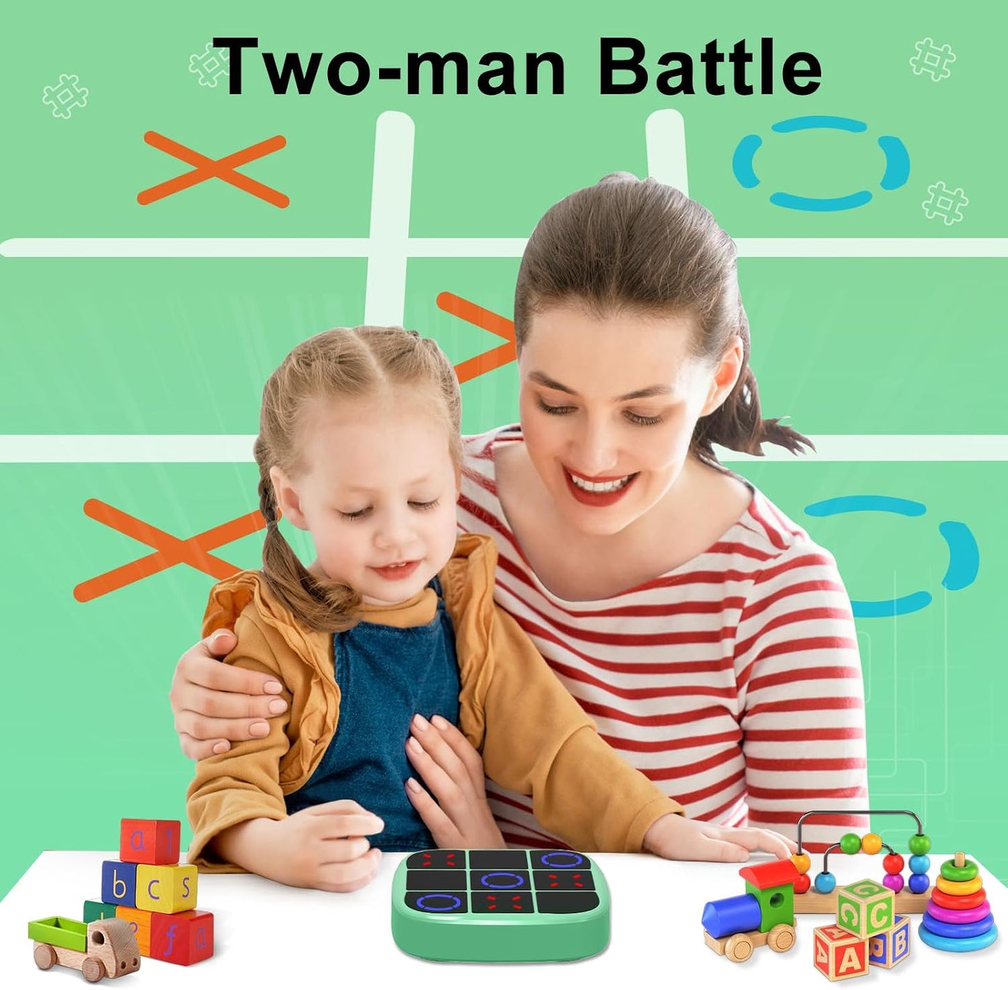 HotTic-Tac-Toe Bolt Game, 4-in-1 Handheld Puzzle Games Console, Electronic Tic-Tac-Toe Game for Educational and Memory Growth, Portable Travel Games for Car Ride, Board Games for Kids and Adults (Cyan)