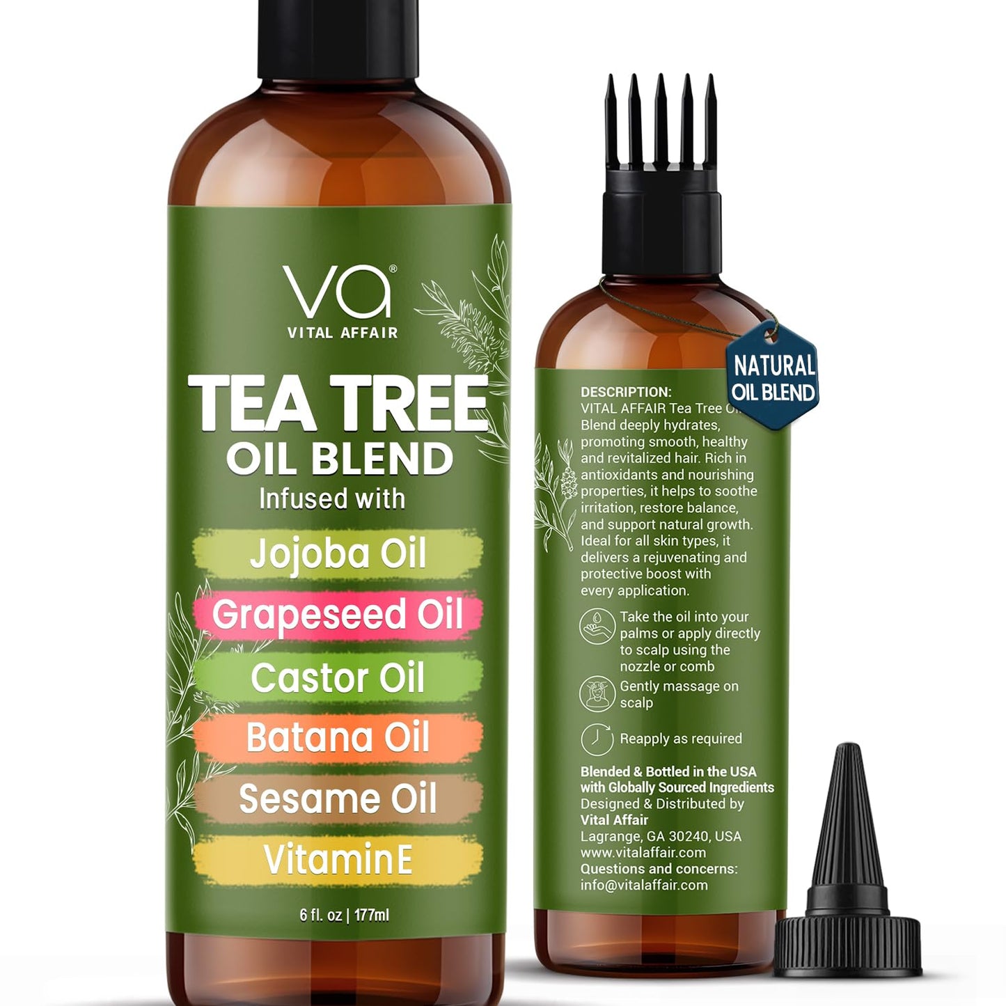 HotBlend Of Pure Rosemary Oil For Hair Growth With Castor, Batana, Jojoba Oil-Infused With Biotin & Vitamin E-Blend of Effective Hair Oils for Hair Growth-Strengthening Treatment-By Vital Affair-6 Fl Oz