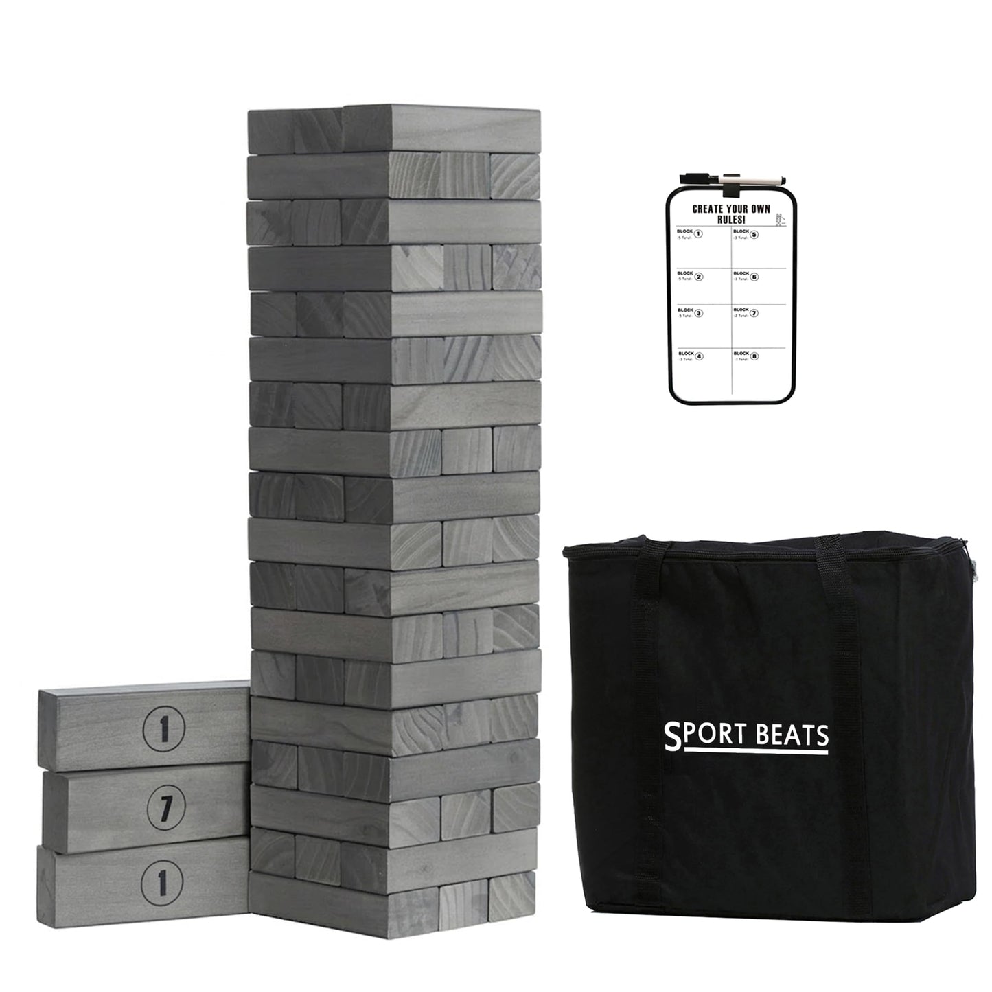 HotOutdoor Games Large Wooden Tower Stacking Game - 54 Premium Pine Blocks Stack up to 4FT with Custom Rules Board & Heavy Duty Carry Bag - Outdoor Lawn Games for Backyard Parties, Camping, Tailgating