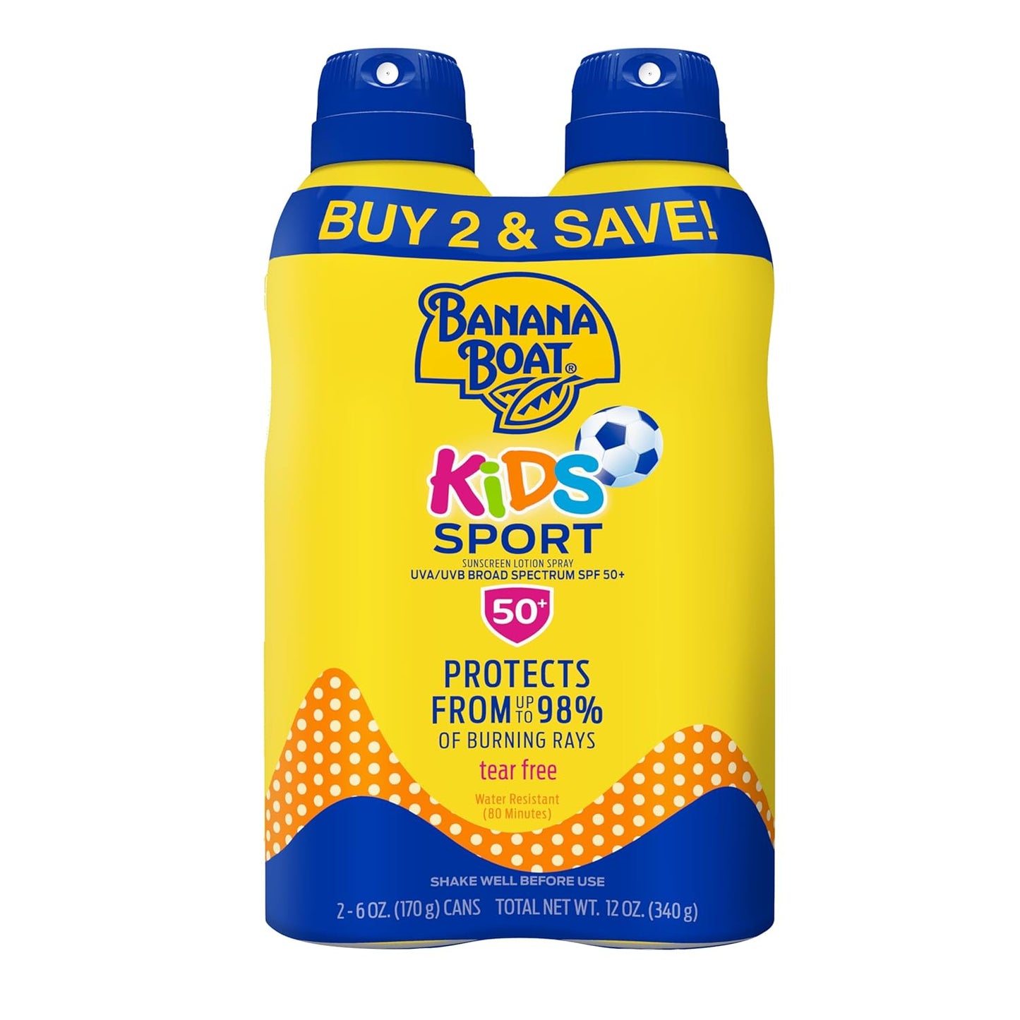 HotBanana Boat Sport Kids Sunscreen Spray SPF 50, Twin Pack | Spray Sunscreen for Kids, Childrens Sunblock SPF 50, Oxybenzone Free, 6oz each