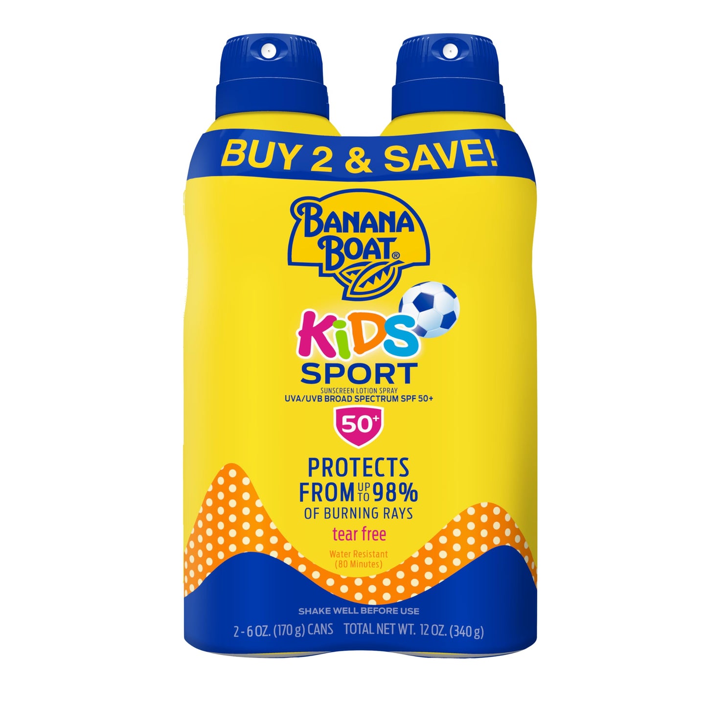 HotBanana Boat Sport Kids Sunscreen Spray SPF 50, Twin Pack | Spray Sunscreen for Kids, Childrens Sunblock SPF 50, Oxybenzone Free, 6oz each