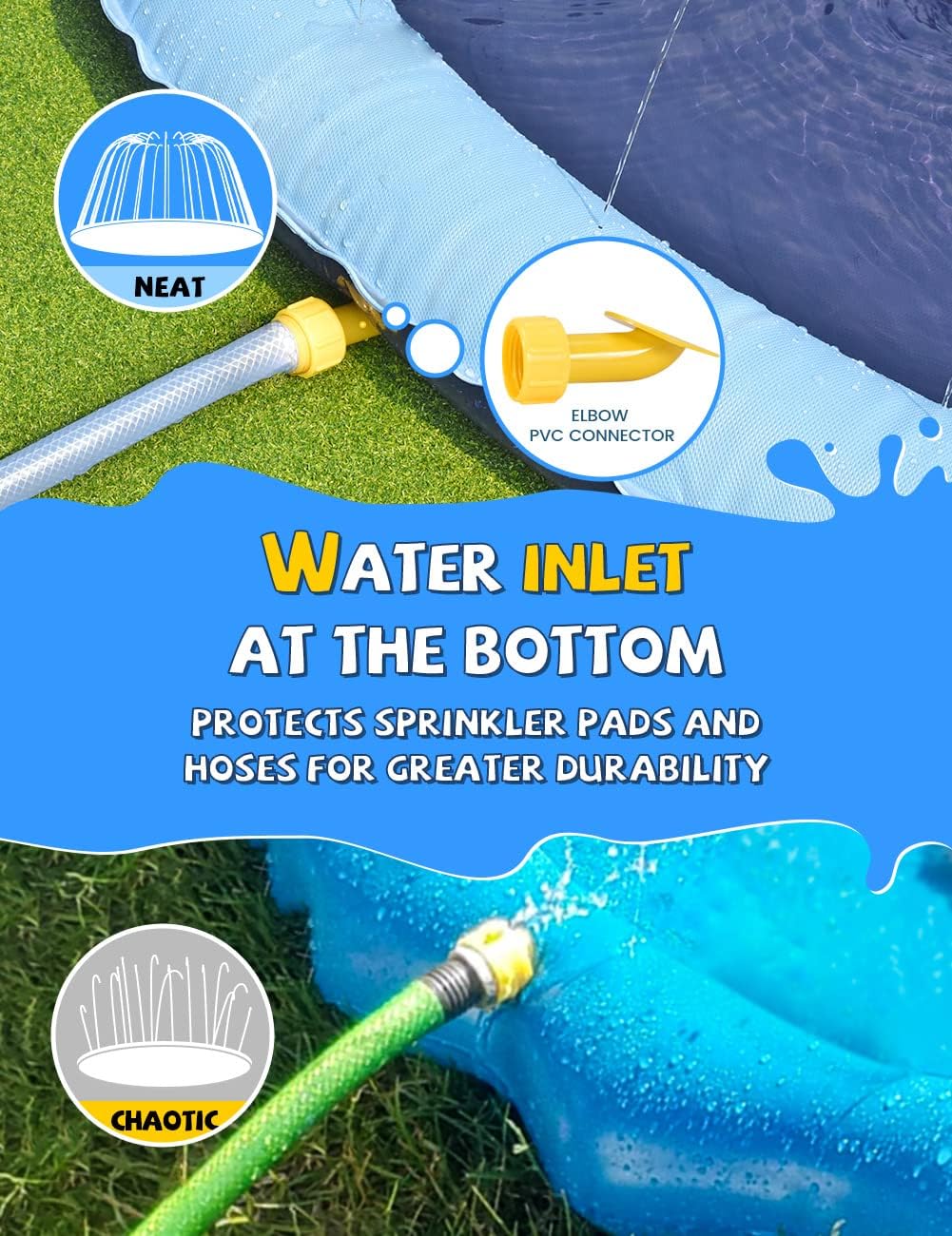 HotVISTOP 67" Non-Slip Splash Pad for Kids and Dogs, Thickened Sprinkler Pool for Toddlers, Outdoor Backyard Water Toys, Fun Fountain Play Mat for Babies, Children & Pets Blue