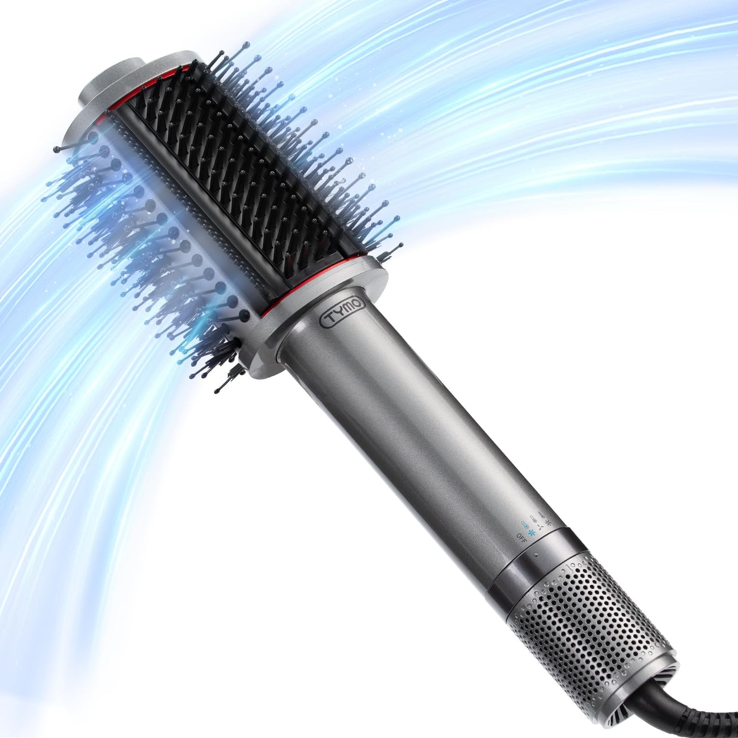 HotTYMO 4.0 Hair Blow Dryer Brush - Lightweight 3X Faster Drying 5-in-1 Ionic Blowout Hair Dryer Brush Adds Shine, Volume & Fullness for Smooth, Anti-Frizz Straight, Curl & Blowout Styles, Metal Grey