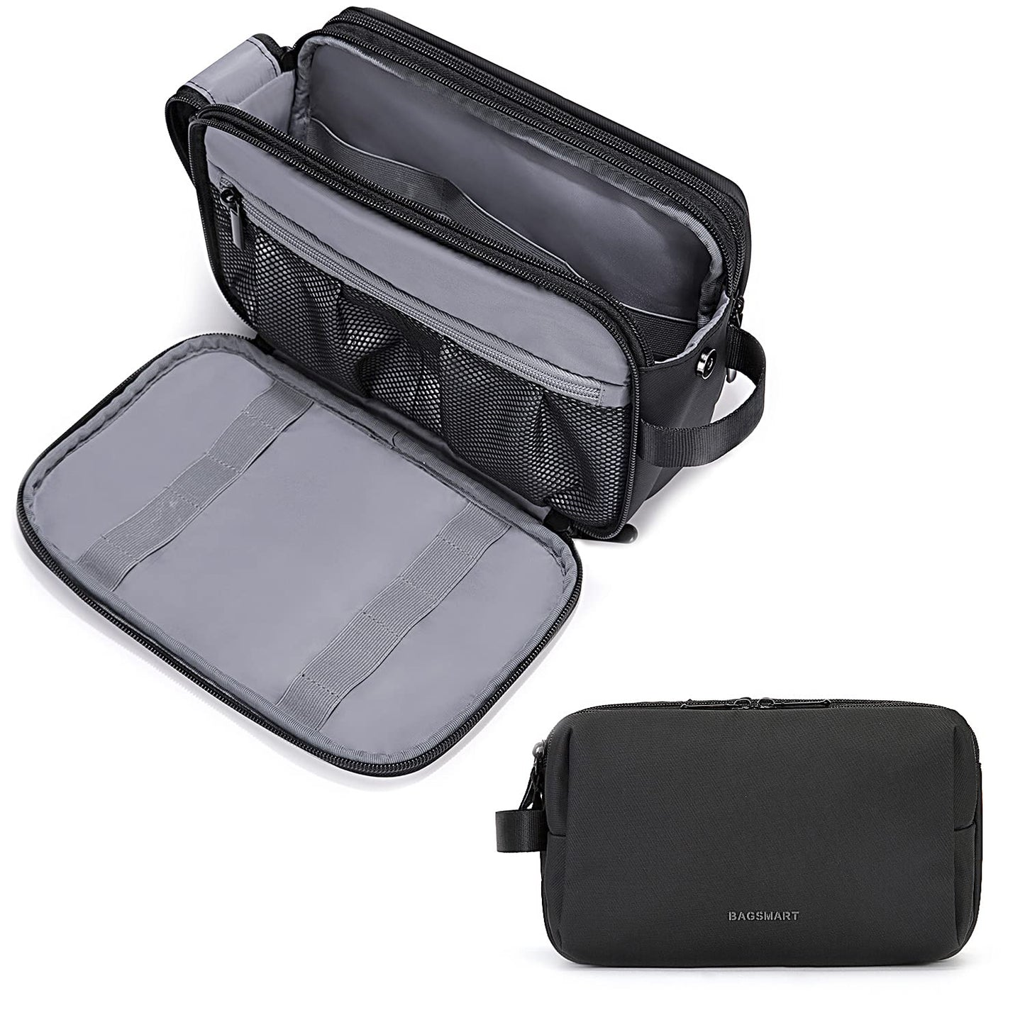 HotBAGSMART Toiletry Bag for Men, Travel Toiletry Organizer Dopp Kit Water-resistant Shaving Bag for Toiletries Accessories, Door Room Essentials, Black-medium