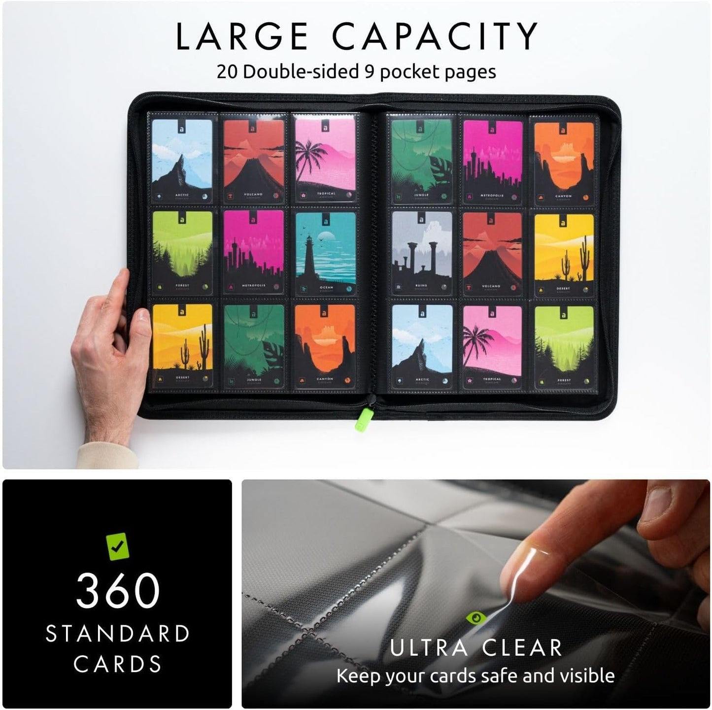 HotVault X 9 Pocket Zip Trading Card Binder 360 Cards Exo-Tec (Black) | Holds 360 standard-size TCG cards in 20 side-loading 9-pocket pages. Padded, water-resistant Exo-Tec cover.