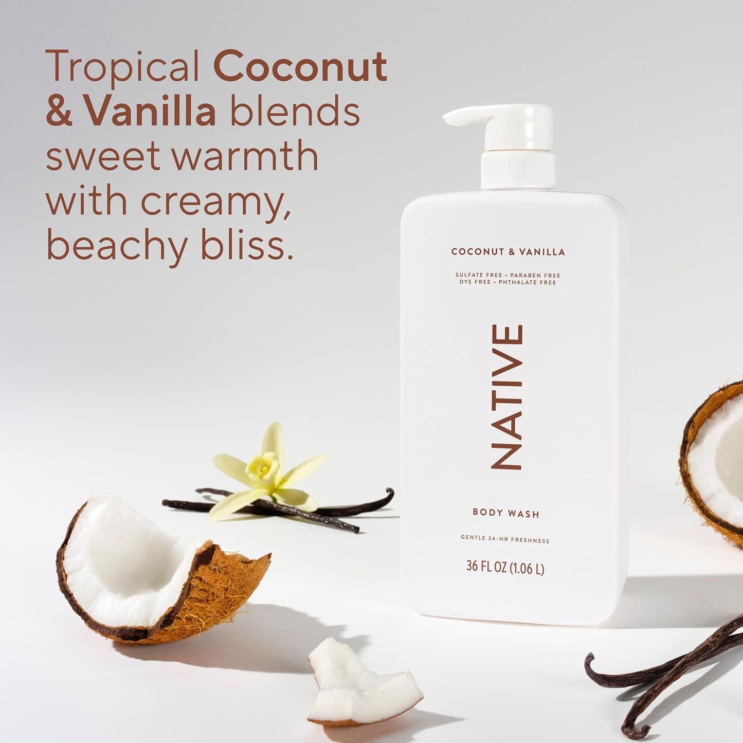 HotNative Body Wash for Women & Men, Coconut & Vanilla, 36 oz Pump Bottle, Sulfate-Free & Gentle