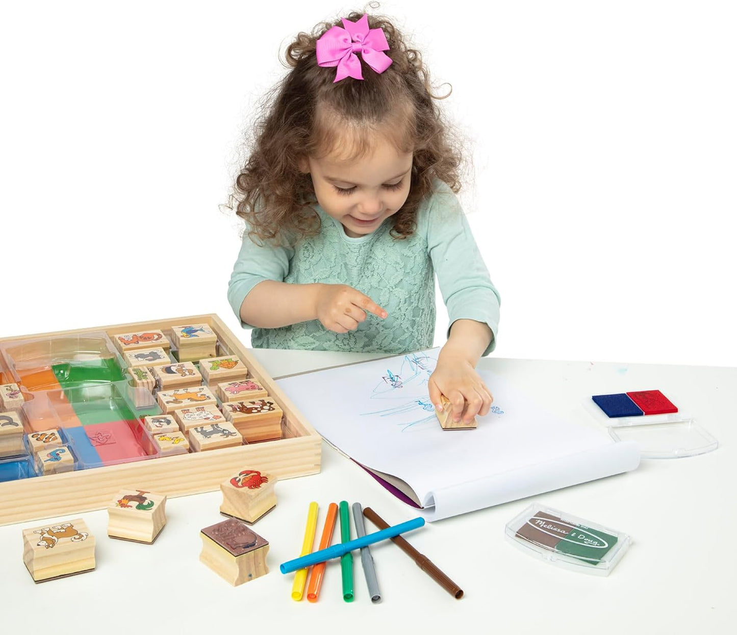 Hot Melissa & Doug Deluxe Wooden Stamp Set: Animals - 30 Stamps, 6 Markers, 2 Stamp Pads Kids Art Projects, Wooden Stamps with Washable Ink, for Kids Ages 4+