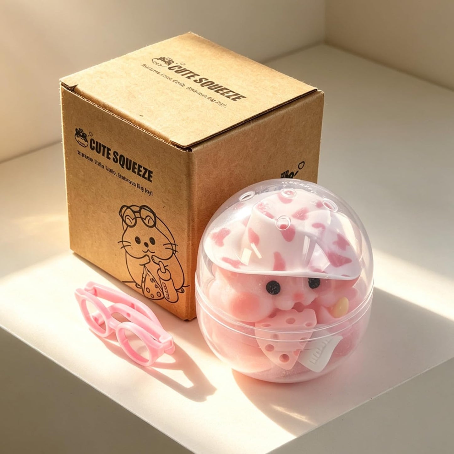 HotHandmade Taba Squishy Hamster Toy, Cute Squishy Hamster Fidget Toy, Realistic Hamster Toy, Soft Silicone Mochi Furry Toy, Stress Relief Gift for Adults & Kids, Sensory Anxiety Plushie (Pink)