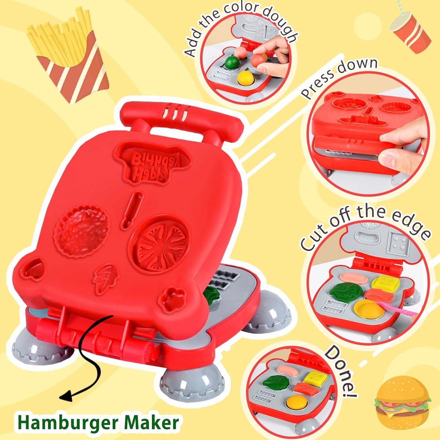 Hot Crelloci 3 in 1 Color Dough Kitchen Creations Set, Ice Cream Spaghetti Burger Maker Machine, Art Crafts Food Modeling Toys, Accessories Tools Kit for Boys Girls Kids Toddlers Ages 3+ (12 Colors Dough)