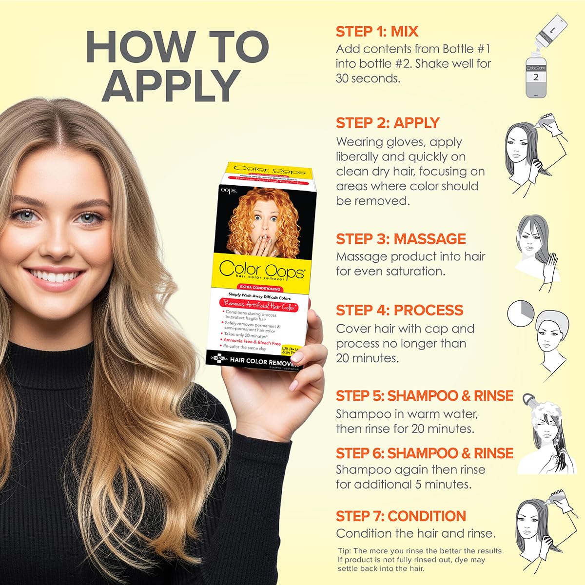 HotColor Oops Extra Conditioning Hair Color Remover, 1 Application | Processes in 20 Minutes, Safely Removes Permanent & Semi-Permanent Dye, Ammonia & Bleach Free