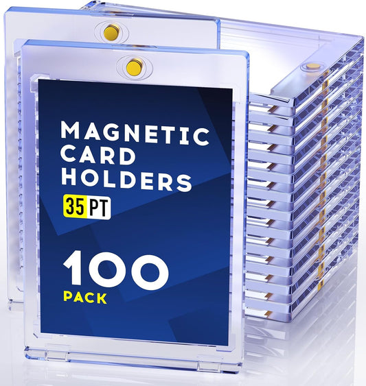 Hot 100ct Magnetic Card Holder, 35pt One Touch Card Holder, U-V Protectors Hard Plastic for Trading Cards, Magnet Case, Sports, Game, Football, Baseball