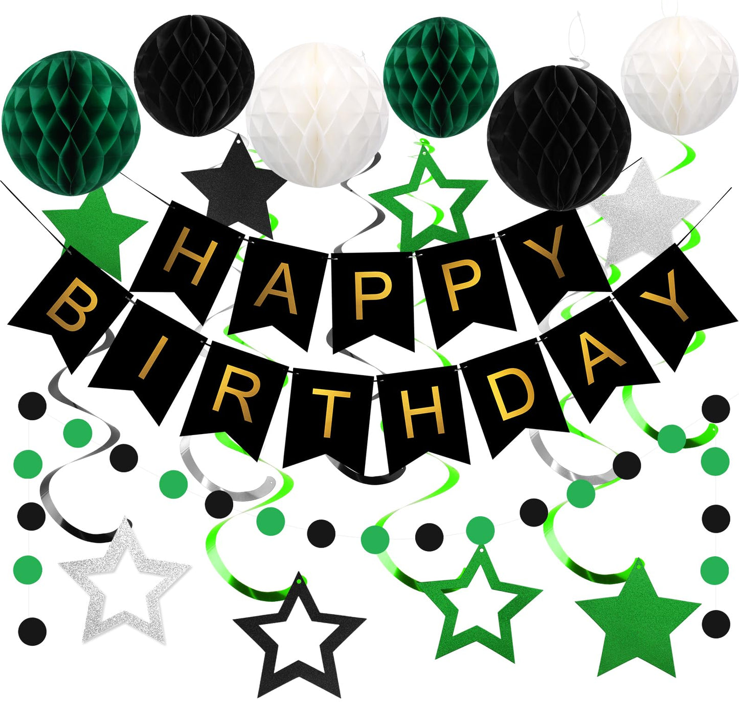 Hotmeowtastic Birthday Decorations Happy Birthday Banner with Honeycomb Balls | 16pcs Birthday Set: 1 Banner+6 Honeycomb Balls+8 Star Spirals+1 Circle Dots, Happy Birthday Decor - Blue