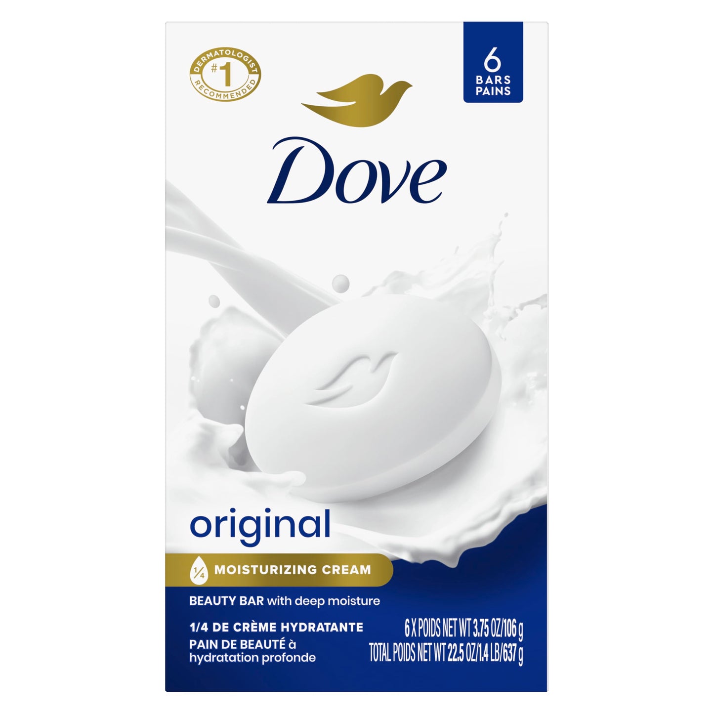 HotDove Beauty Bar Soap Original 8 Count for Soft, Smooth Skin, with 1/4 Moisturizing Cream 3.75 oz