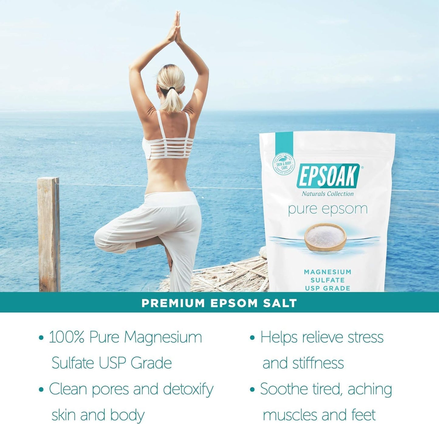 HotEpsoak Epsom Salt 19 lb. Magnesium Sulfate USP. Resealable Epsom Salt Bag Unscented, Made in The USA, Cruelty-Free Certified