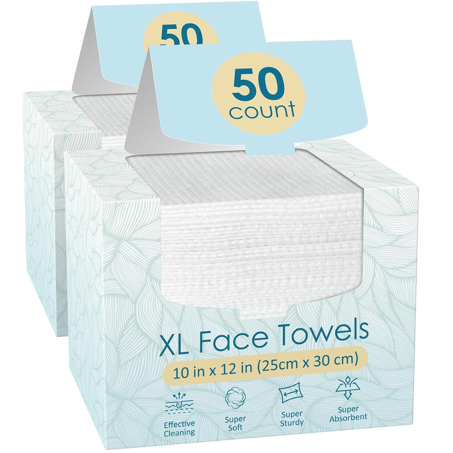 HotFygrip 2 Pack of 50 count XL Disposable Face Towels 10” x 12”, 100% Viscose Fibre, Soft & Skin Friendly Face Towelettes Disposable, Facial Tissue Wipes for Women Cleansing
