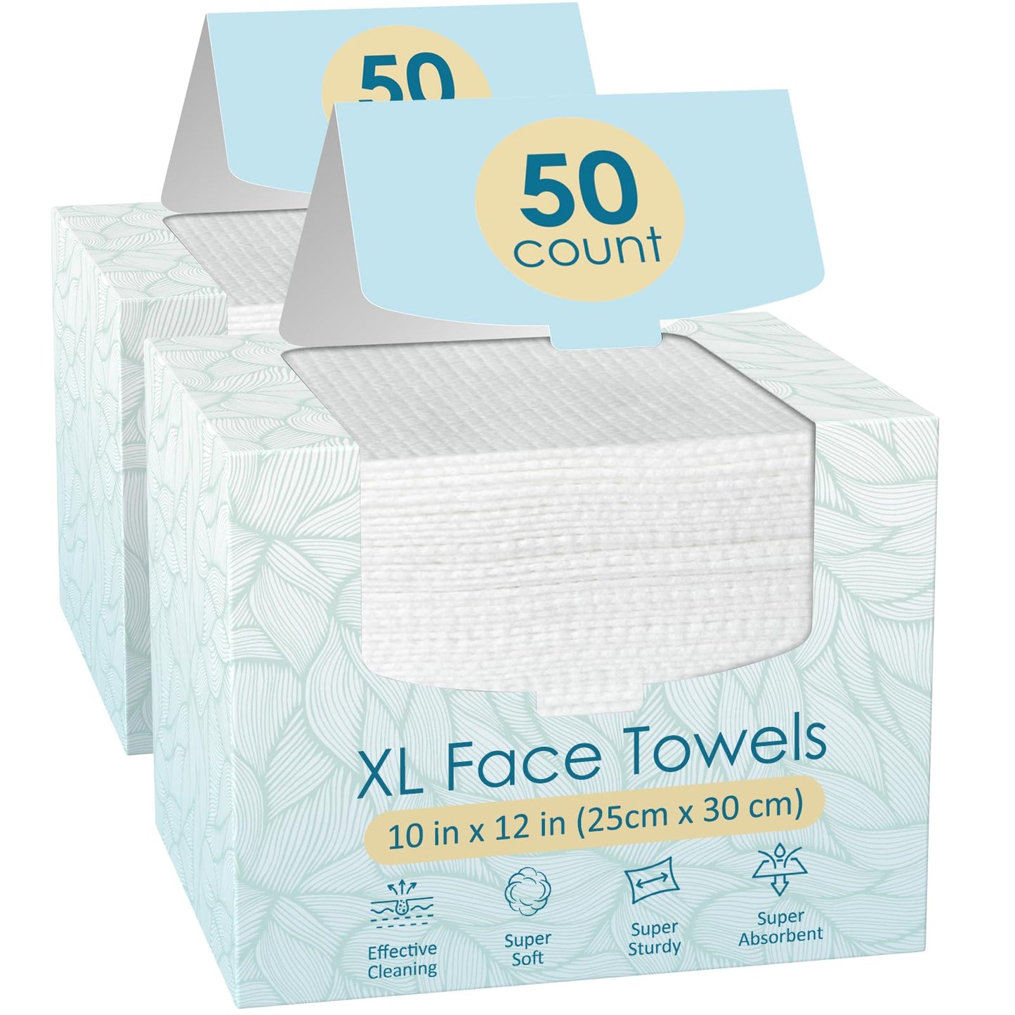 HotFygrip 2 Pack of 50 count XL Disposable Face Towels 10” x 12”, 100% Viscose Fibre, Soft & Skin Friendly Face Towelettes Disposable, Facial Tissue Wipes for Women Cleansing