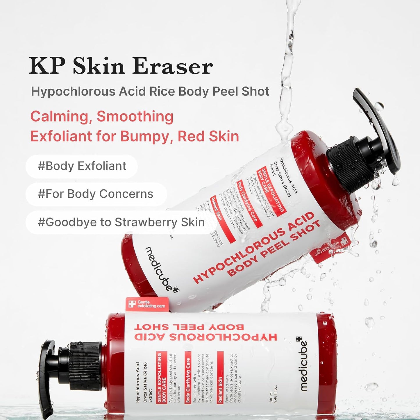 Hotmedicube Body Peel Shot with Hypochlorous Acid | Gentle Body Exfoliating for Dead Skin Cells & Uneven Texture - Rice Extract, Panthenol for Hydrating & Smoothing, 9.46 fl.oz