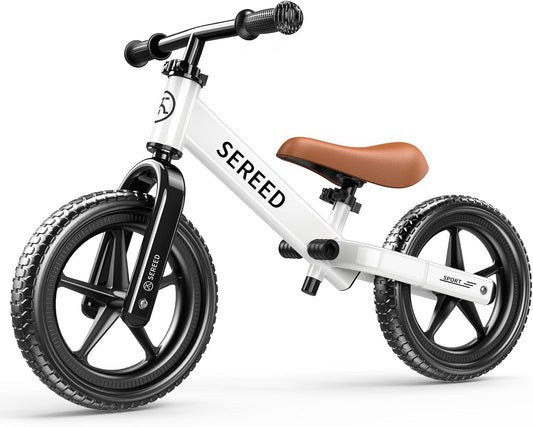 HotSEREED Toddler Balance Bike 2 Year Old, No Pedal Kids Toy Bike for 2-5 Years Old, Tool-Free Adjustment, Gift for 2-3 Boys Girls, Customize Plate with 3pcs Stickers (White)