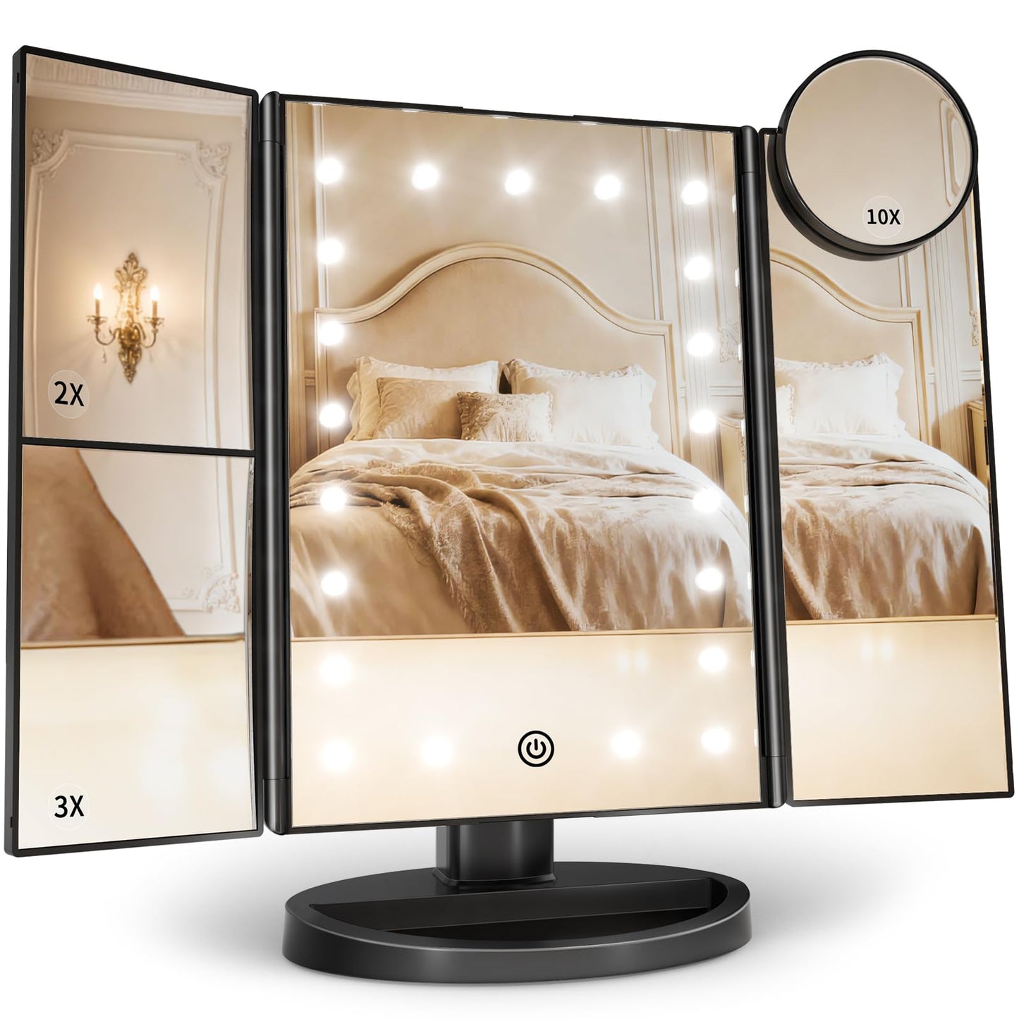 HotHUONUL Makeup Mirror, Vanity Mirror with Lights, 2X/3X/10X Magnification, Touch Control, Trifold, Dual Power Supply, Birthday Gifts for Women, Wife, Mom, Girls,Dorm Room Essentials