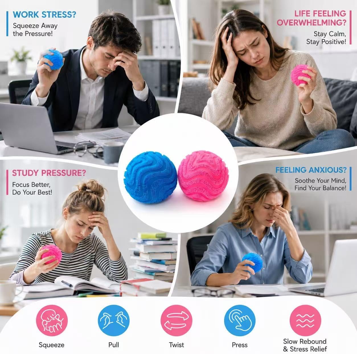 HotFuzz Ball Squishy Stress Ball,Soft Fidget Squishy Fuzz Squeeze Ball for Adults,Anxiety Stress Relief Toys,Party Favors Gift for Adults (Pink Ball)