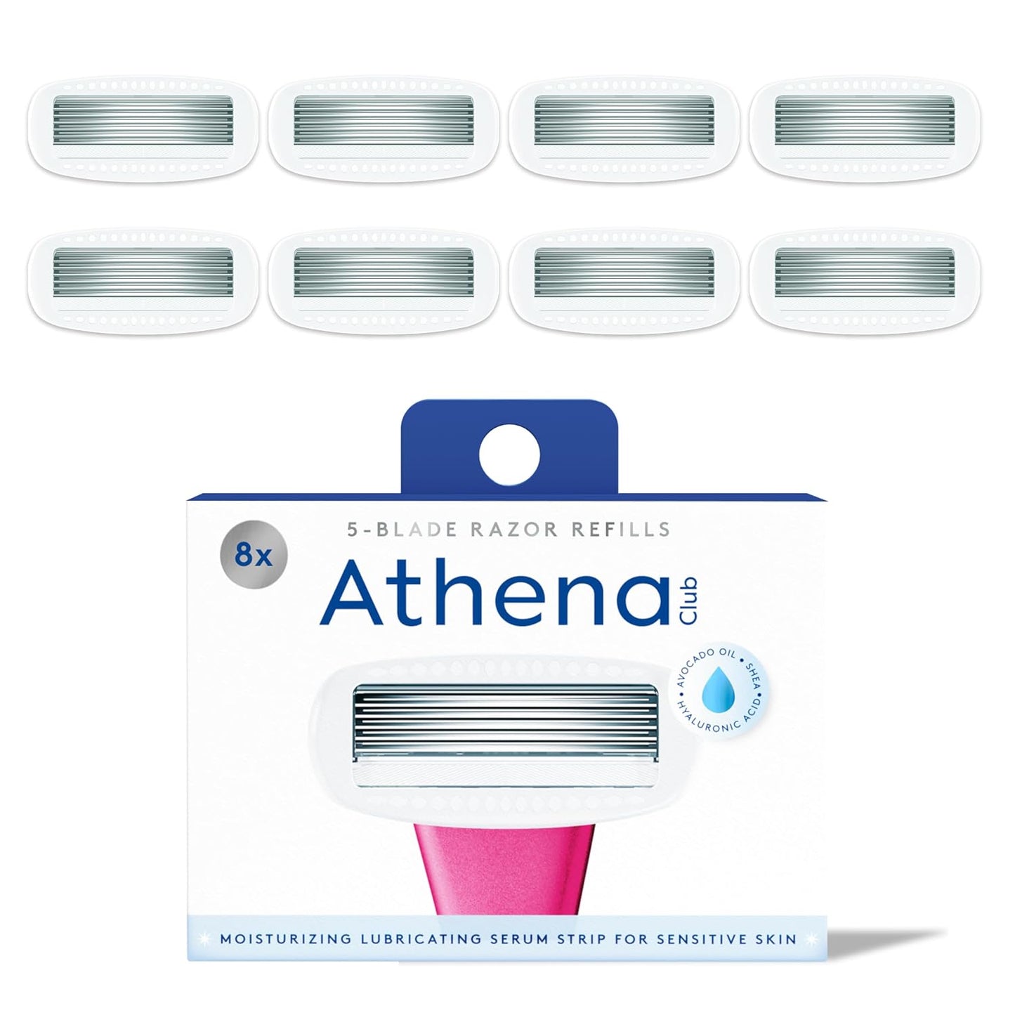 HotAthena Club Women's Razor Blade Refills, 5-Blade Cartridges, 8 Count | Shea Butter & Hyaluronic Acid Infused Stainless Steel Razors for Women , Great for Sensitive Skin , 8-Pack Refill
