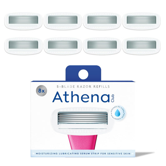 HotAthena Club Women's Razor Blade Refills, 5-Blade Cartridges, 8 Count | Shea Butter & Hyaluronic Acid Infused Stainless Steel Razors for Women , Great for Sensitive Skin , 8-Pack Refill